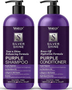 Sulfate Free Brass Toning Purple Shampoo and Conditioner Set for Grey and Silver Hair, Moisturizing & Color-Safe, Enhances Shine & Brightness, Made in USA (16 fl oz each)