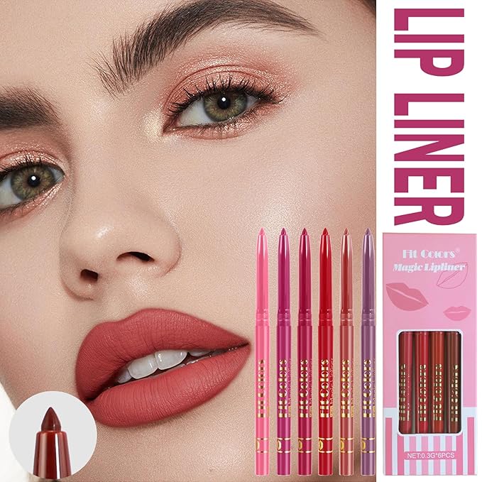 Lip Liner Set,6 Colors Non-Stick Cup Brown Pink Long