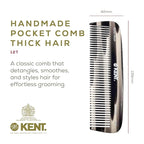 Kent 12T G Wide Tooth Detangling Comb - Handmade Pocket Comb for Thick, Curly, Wavy Hair - Large Tooth Hair and Beard Grooming Comb - Saw-Cut and Hand Polished