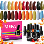 MEFA Fall Gel Nail Polish Set, 12 Colors Orange Burgundy Red Gel Polish Set Flash Dark Red Glitter Nail Polish Shimmer Nude Brown Blue Yellow Nail Gifts for Women Girl DIY Salon Home Spring Summer