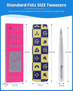 Expert Slant Tip Tweezers with Leather Case, GlamTweeler Sharp & Precision Stainless Steel Tweezer for Eyebrows, Facial Hair and Fine Hairs Removal (Sparkle Silver)