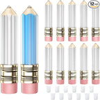 RONRONS 12 Pieces Pencil Lip Gloss Tubes, Empty Mini Pencil Shaped Lip Gloss Tubes Containers Clear Lip Balm Tube Plastic Refillable Bottle for Women Girls Gifts, 5ml