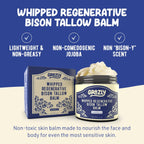 Whipped Bison Tallow Balm w/Manuka Honey, Jojoba, Organic Vanilla - Grass-Fed & Finished Organic Tallow Face Moisturizer - Face & Body Cream for Acne-Prone Skin - Nourishing Skincare (2.5 oz)