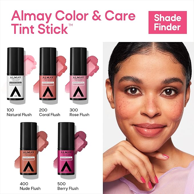 Almay Lip and Cheek Tint, Color & Care Tint Stick, Multi-Use Moisturizing Blush and Lip Color, Dewy Finish, 500 Berry Flush, 0.25 oz