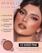 Multi Glow Balm,Miracle Glow Balm Tinted Face Creamy Blush for Cheeks Lip Eye,Hydrating Lightweight & Blendable Color,Shimmer Blusher Facial Makeup,Mother's Day Gift for Women Girl -03 Sheer Pink