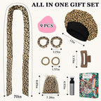 No Heat Overnight Curl Headband - 70" Soft Ribbon Wrap for Long Hair, 9 PCS Curling Rods Set - Leopard Print Curls Headband