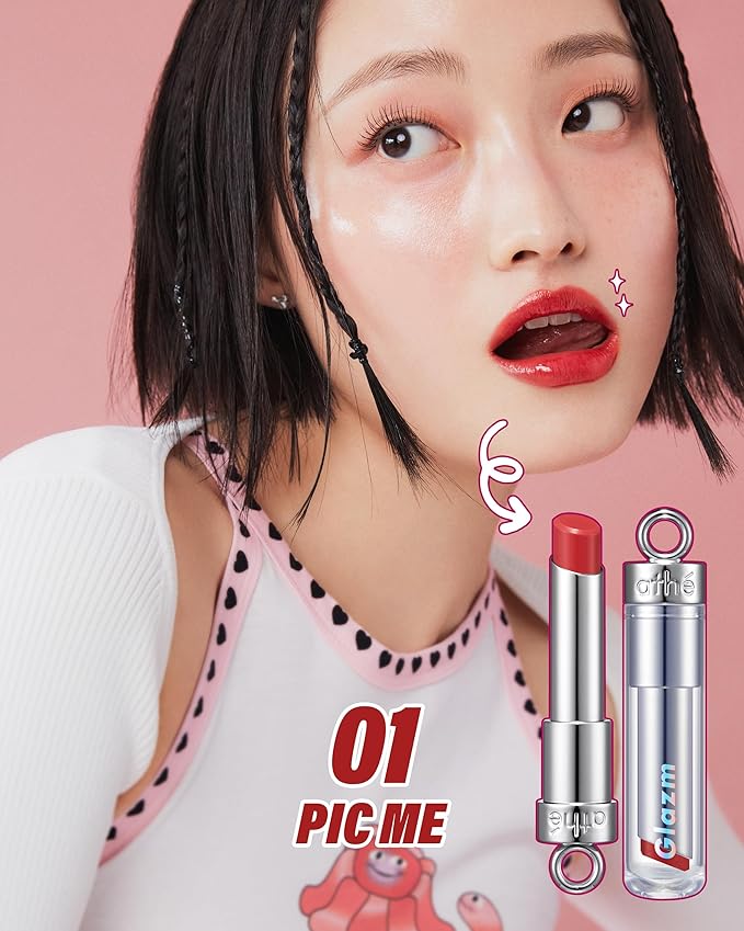 ATHE Glazm Lipbalm Stick - Vegan Glow Korean Lip Balm - Plumping, Volumizing & Highly Pigmented Lipstick - Soft Melting, Buildable Formula - Plant-Derived, Cruelty-Free, 0.12oz. (01 Pic Me)