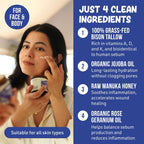 Whipped Bison Tallow Balm w/Manuka Honey, Jojoba, Rose Geranium Oil - Grass-Fed & Finished Organic Tallow Face Moisturizer - Face & Body Cream for Acne-Prone Skin - Nourishing Skincare (2.5oz)