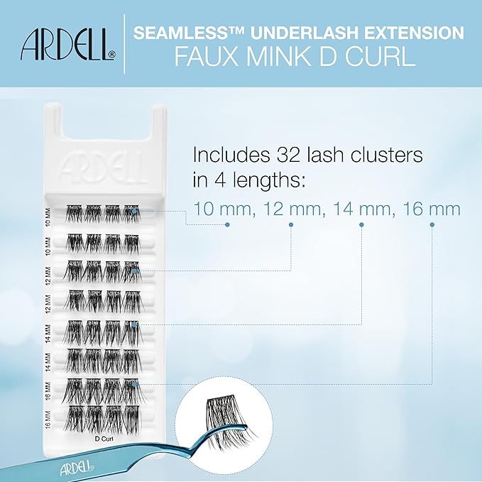 Ardell Seamless Underlash Lash Extensions Kit - DIY Lash Clusters, Faux Mink D-Curl, Natural Look Eyelash Extension, 32 Count, 1-Pack