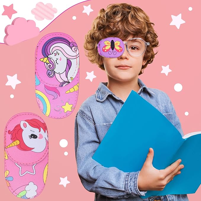 Newcotte 12 Pcs Eye Patch for Kids Girls Boys Reusable Eye Patch for Glasses over the Lens Colorful Eye Patch Toddler Eye Patch Adorable Kids Eye Patches Assorted Eye Patch Cover (Cute)