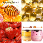 4PCS Bee Lip Balm Lip Mask Honey Pot,Honey & Strawberry Lip Mask Propolis Moisturizing Lip Balm with Stick - Hydrating Prevention Dry & Cracked Lip Scrubs Exfoliato Lip Wrinkle Care(Honey&Strawberry)