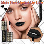 Black Velvet Matte Liquid Lipstick and Lip Liner Set - Smudge-proof, Long-lasting, Waterproof Black Lip Gloss Stain and Liner Pencil for Goth Halloween Cosplay Makeup