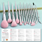 Bueart Design Elegant pink Ultra soft labeled Makeup Brushes Sets with Brush Holder makeup brush set with Foundation Powder blush blending contour Brush (15Pcs Silver Pink+Holder)