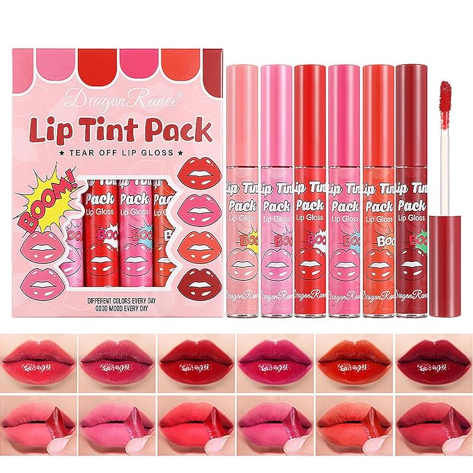 6 Colors Matte Lip Stain, Lip Liner Stain, Peel Off Lip Liner Tattoo, Long Lasting Lip Stain Waterproof for Women Girls All Skin Types, Transfer-Proof & Natural