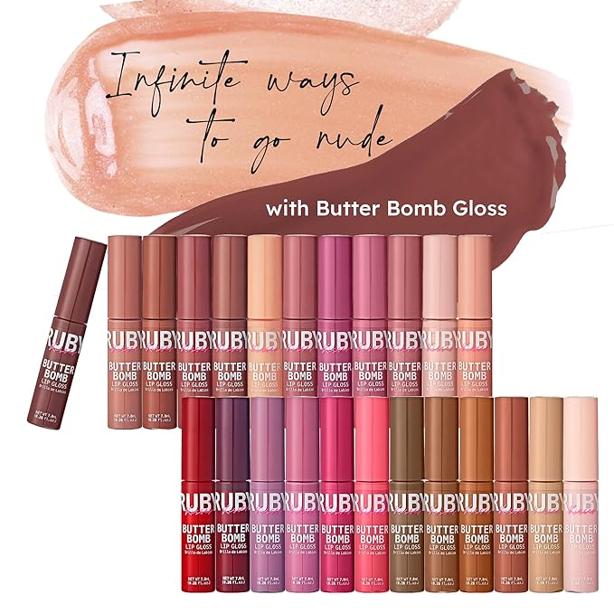 Ruby Kisses Lip Gloss Butter Bomb Gloss Non-Sticky Lip Gloss Vitamin E Natural Nude Lip Makeup - 7.8mL (0.26 US fl.oz) (Tantalize)