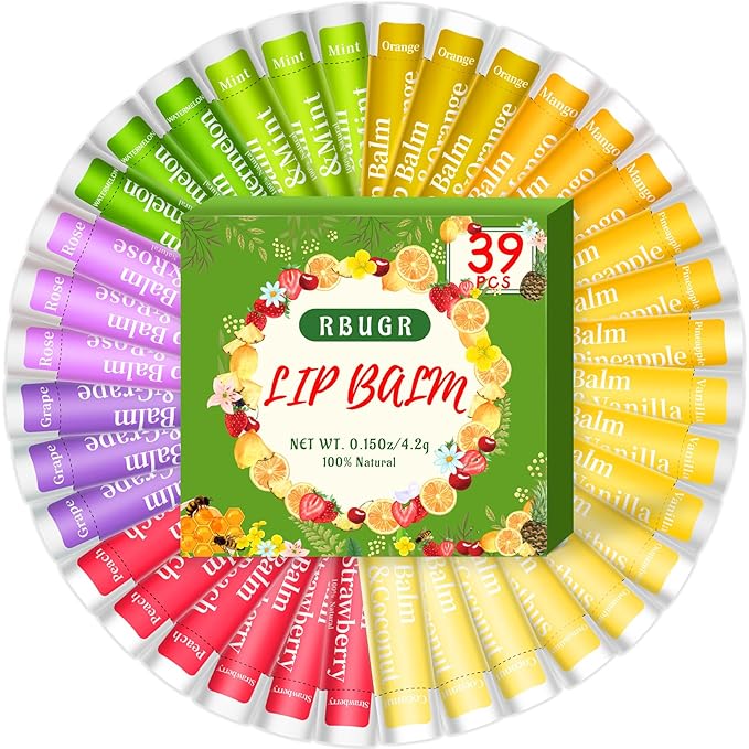 39 Pack of Lip Balm, 12 Flavored Lip Balm in Bulk Natural Lip Balm Set, Beeswax Moisturising & Soothing Lip Balms Bulk Gifts for Women Stocking Stuffers Party Favors(4.2g/0.15oz)
