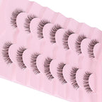 Natural Lashes False 11mm Short Eyelashes Wispy C Curl Eye Lashes Pack with Thin Cotton Band Fake Eyelash 3D Volume For Daily Siligli Lash 7 Pair