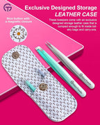 Expert Slant and Point Tip Tweezer Set with Exclusive Storage & Carrying Case, GlamTweeler Sharp & Precision Tweezer Set for Eyebrows, Facial Hairs & Fine Hairs Removal (Sparkle Mint Green + Silver)