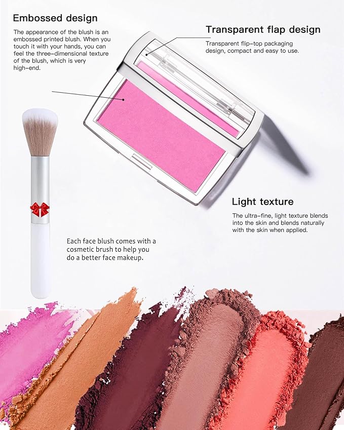 Powder Blush Palette, Matte Powder Makeup Blush for Cheeks, Natural Glow Face Blush Contour Palette, Lightweight, Smooth, Highly Pigmented Buildable Color, Long-lasting All-Day Face Enhancing -#Cherry