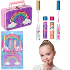 Expressions 5pc Rainbow Rhinestones Cosmetics Lip Kit For Kids w/Lip Glosses, Lip Balms & Tin Box Storage Case Magical Lip Set,Washable + Non Toxic
