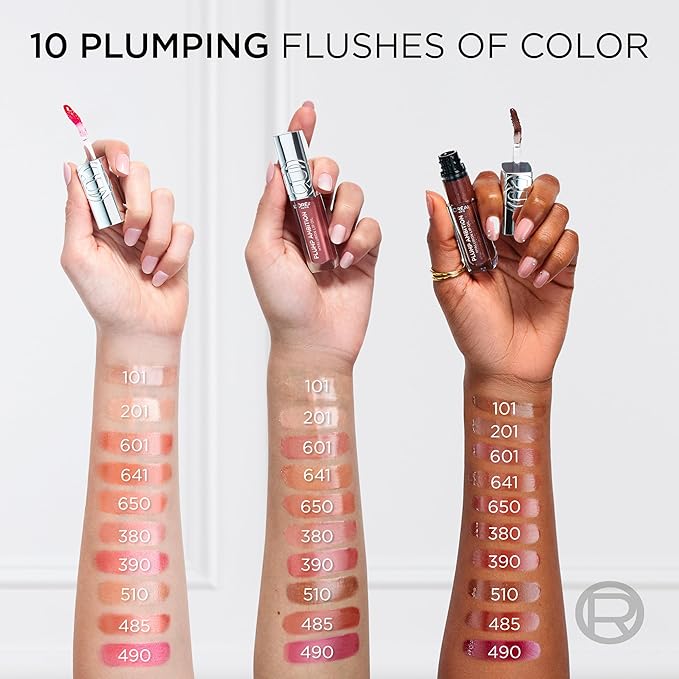 L'Oreal Paris Plump Ambition Hyaluron Lip Oil, 24 HR Lip Gloss with Hyaluronic Acid, Volumizing Formula with Glass-Like Shine, Berry Jolie 490, 0.16 Fl Oz