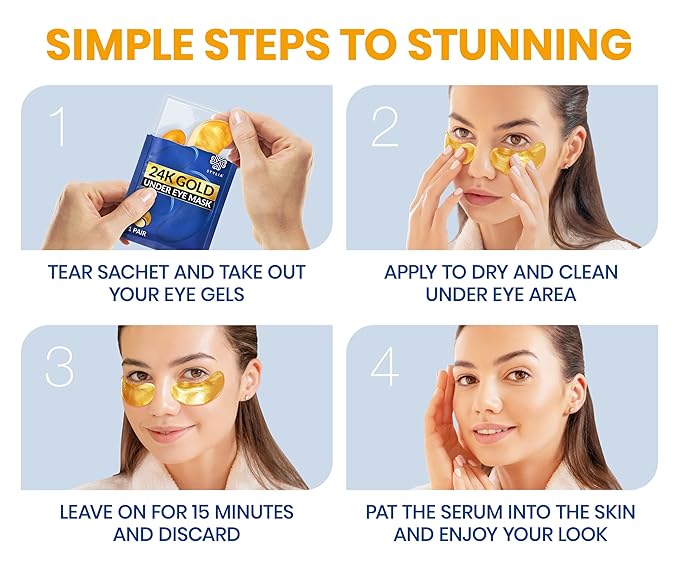 Stylia Under Eye Patches for Puffy Eyes and Dark Circles (20 Pairs) - 24k Gold Under Eye Mask with Vitamin C, Hyaluronic Acid, Pearl Extract - Eye Masks for Dark Circles and Puffiness