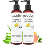 PURA D'OR Vitamin C Face Wash (8oz x2 = 16oz) Antioxidant Rich Facial Cleanser For Radiant Glow & Even Skin Tone - Gentle, Refreshing, Nurturing, Hydrating, Sulfate & Paraben Free Formula