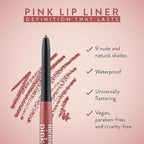 Mented Cosmetics Lip Liner for Women, Dark Brown Lipliner Lip Pencil, Waterproof Lipliner, Vegan + Cruelty Free Makeup, Pretty in Pink
