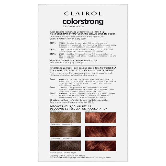 Clairol ColorStrong Permanent Zero Ammonia Hair Dye, 6.4 Light Copper Brown - Red Desert Hair Color, Pack of 1