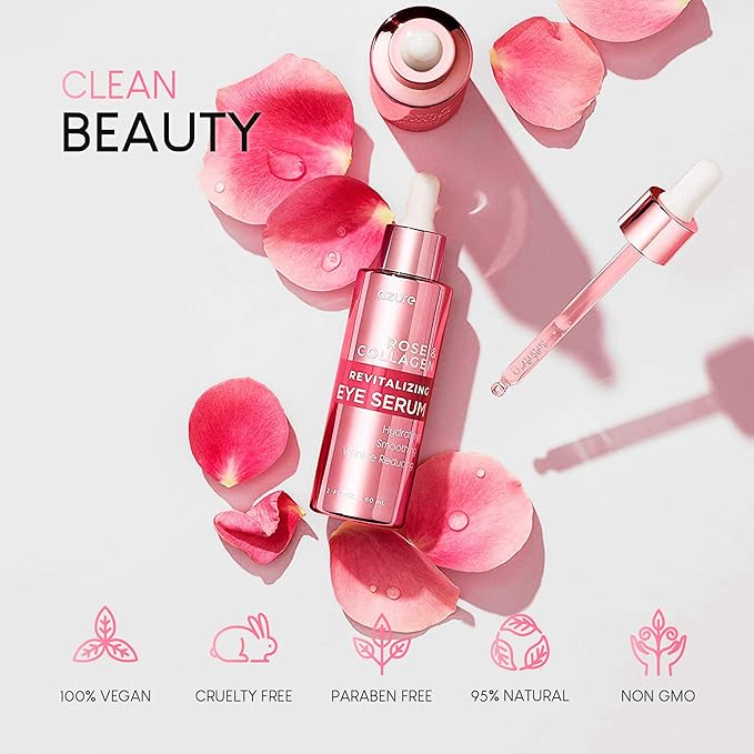 AZURE Rose & Collagen Revitalizing Eye Serum - Hydrating & Smoothing | Reduces Wrinkles, Fine Lines & Under Eye Bags | Minimize Signs of Aging | Made in Korea - 60mL