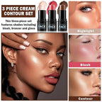 3PCS Cream Contour Stick Makeup Kit Face Highlighter Bronzer Blush Stick Long Lasting Illuminator Highlighters Makeup Stick for All Skin Tones(02 Champagne Gold+05 Rugosa Rose+06 Espresso)