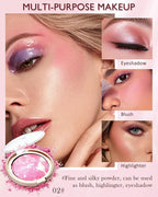 Baked Powder Blush, Glow Marbleized Blush Powder Palette,Lightweight Shimmery Facail Blusher for Face Cheeks,Eyeshadow & Highlight,Makeup Gift for Women rubores de maquillaje(0.49Ounce)-02