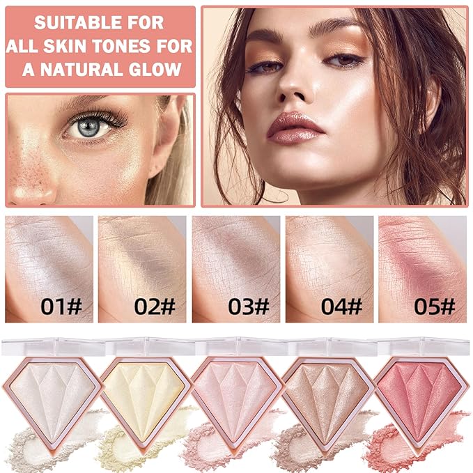 2PCS Pearl White Highlighter Makeup Palette Face Powder Highlighters Iluminadores De Maquillaje Shimmer Glitter Diamond Highlighter Contour Powder Makeup Palette