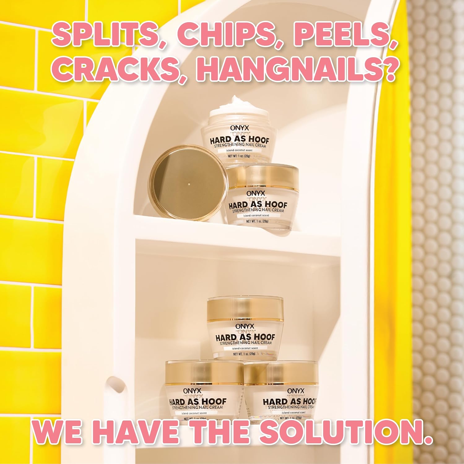 Onyx Professional Hard as Hoof Nail Strengthening Cream, Coconut Scent - Nail Growth and Conditioning Cuticle Cream Stops Splits, Chips, Cracks & Strengthens Nails, 1 oz