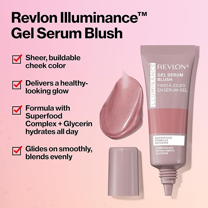 Revlon Illuminance Gel Serum Blush, Visibly Plump Cheeks, Dewy Finish and Hydrates All Day, 140 Brilliant Berry, 0.37 fl oz.