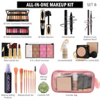 All In One Multipurpose Makeup Kit for Women,Travel Makeup Set,Makeup Gift Full Kit,Includes Foundation Eyeshadow Palette Lipstick Mascara Eyeliner Blusher Cosmetic Brush Set with Makeup Bag-Set B