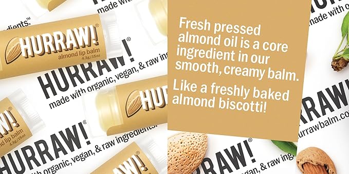 Hurraw! Almond Lip Balm, 2 Pack: Palm