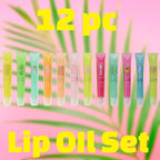 EXPRESSIONS 12pc Lip Oil Set –Hydrating Lip Care with Vitamin E | Fruit Flavored Lip Gloss For Girls, Safe and Non-Toxic Lip Gloss Gift Set For Girls