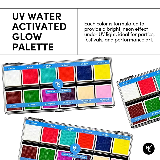 UV 12-Color Palette - Water-Activated Neon Glow Makeup