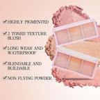 3 Colors Blush Palette，Blush Powder for Cheeks Makeup，Glitter