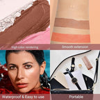 3Pcs Cream Contour Stick, with Highlighter Stick Milk Bronzer Stick Blush Stick, Face Contour Stick Highlighter Makeup with Makeup Brush and Sponge, Easy to Sculpt the Face, Long Lasting