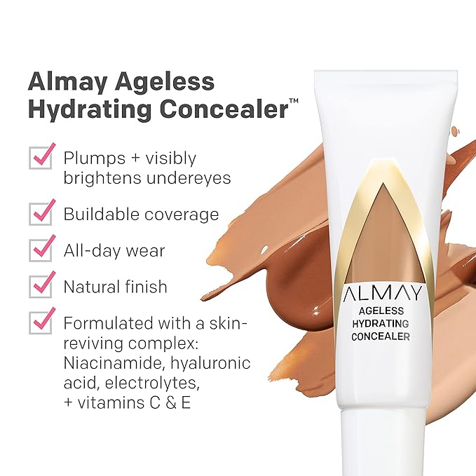 Almay Anti-Aging Concealer, Face Makeup with Hyaluronic Acid, Niacinamide, Vitamin C & E, Hypoallergenic, -Fragrance Free, 040 Medium Deep, 0.37 Fl Oz (Pack of 1)