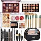 All In One Makeup Kit for Women, Travel Makeup Kit, Make Up Sets Valentine's Day Gift, Includes Eyeshadow Palette Highlighter Contour Blush Eyeliner Eyebrow Powder Mascara Cosmetic Brushes Makeup Set