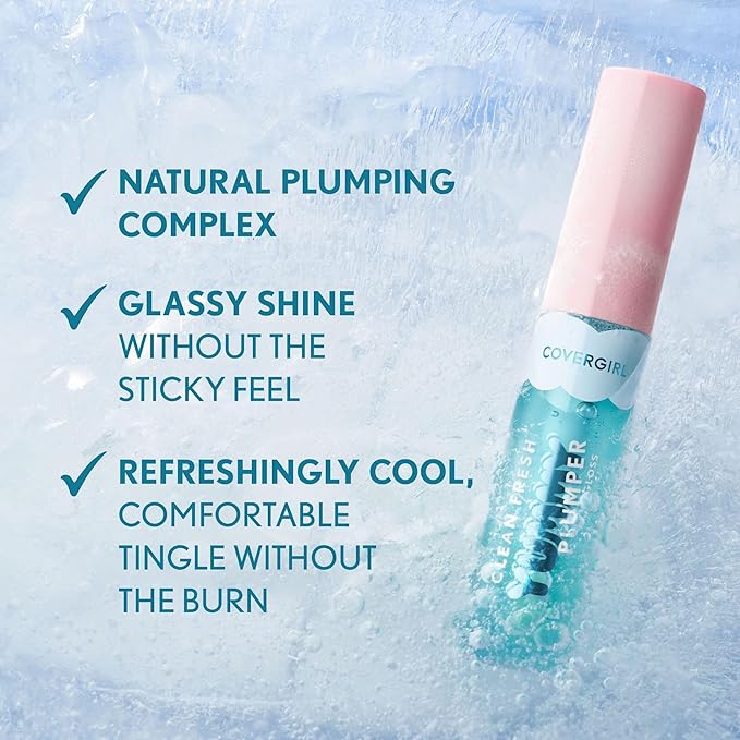 Covergirl Clean Fresh Yummy Plumper Lip Gloss, 840 Be Chill My Heart, Shiny, Vegan Formula, Easy to Apply, Minty Flavor, 0.33oz
