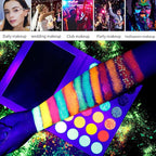DE'LANCI Neon Eyeshadow Palette Glow in the Dark, Aurora Glow Eyeshadow Pallets Stage, Halloween Christmas Makeup Kit UV Blacklight Matte and Glitter Fluorescent Eye Shadows Highly Pigment