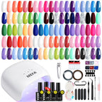 MEFA 32 Colors Gel Nail Polish Kit with U V Light, Spring Bright Pastel 60Pcs Pink Gel Polish Nail Set with Matte/Glossy Base Top Coat Essential Manicure Tools Nails Art Decorations Women Gifts