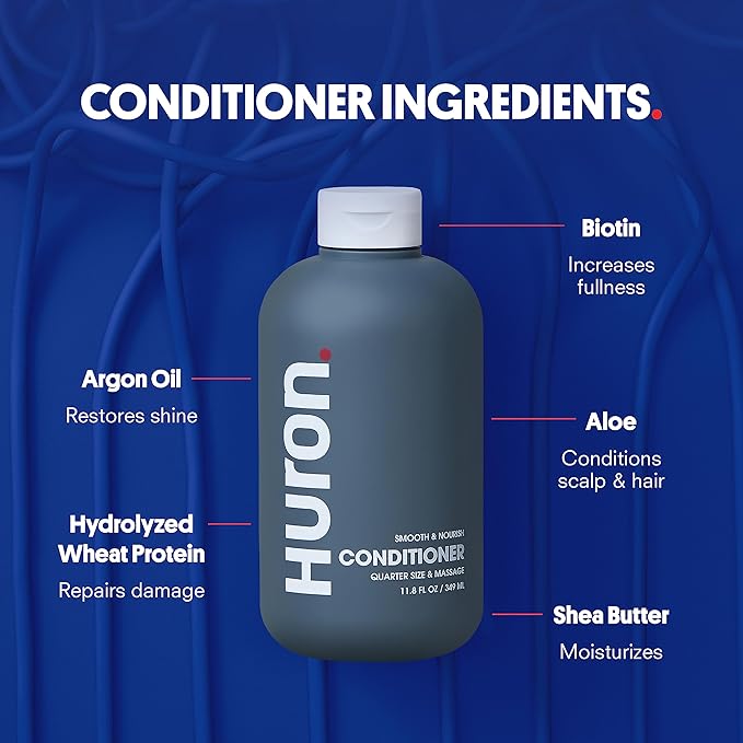 Huron Hair Duo | Nourishing Shampoo & Conditioner Set for Men | Cleanse, Strengthen & Hydrate | Sulfate-Free, Paraben-Free, Vegan | Designed for Daily Use on All Hair Types (2 Pack)