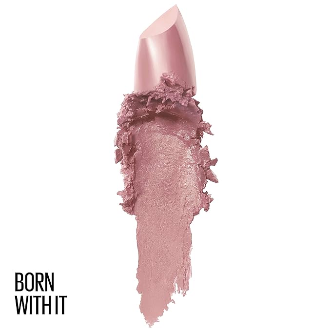 Maybelline Color Sensational Lipstick, Lip Makeup, Cream Finish, Hydrating Lipstick, Born With It, Nude Pink ,1 Count