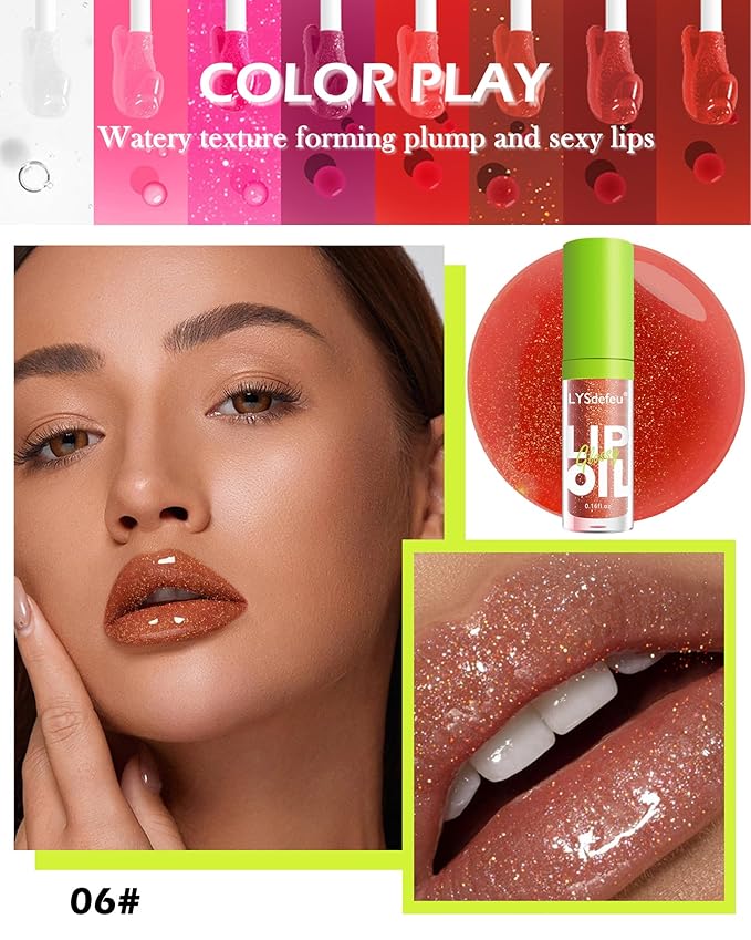 Lip Oil Lip Glaze-1Pcs Hydrating Red Lip Glow Oil,Shiny Transparent Tint Lip Gloss Plumping,Long Lasting Non-sticky Clear Glow Reviver Lip Care,Women's Day Oil Makeup Gift for Women Girl-06#