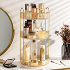 360 Rotating Makeup Organizer - High-Capacity Skincare & Cosmetics Organizer for Vanity, Bathroom or Dresser (3 Tiers, Amber)